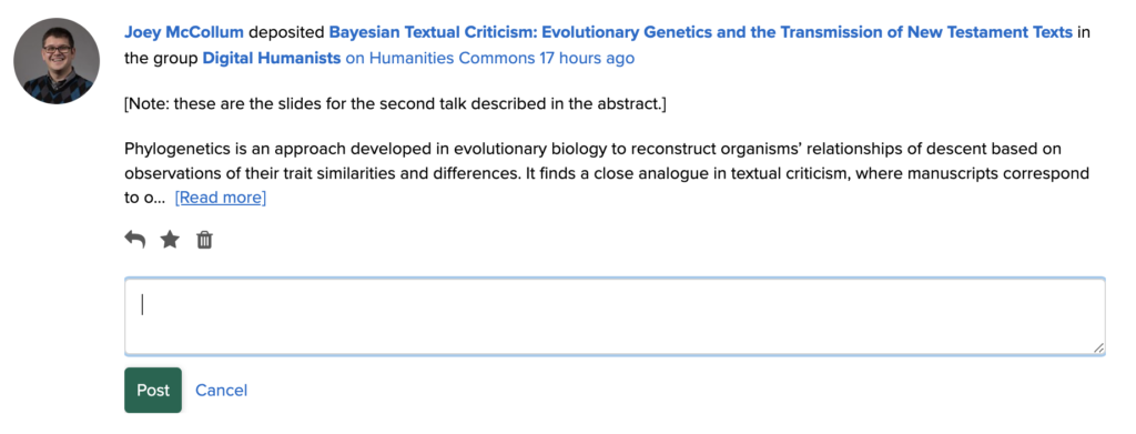 The interface for replying to an activity.