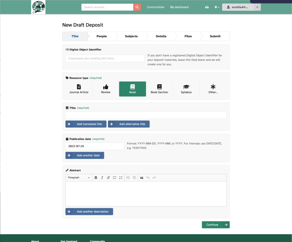 Screenshot of the first page of the deposit form.