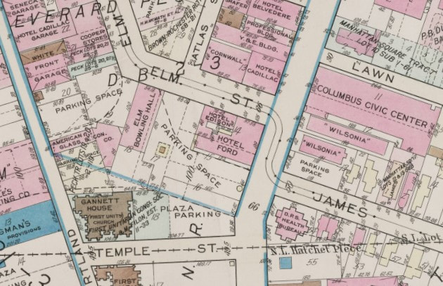 Location of Edison Hotel, Downtown Rochester ca. 1930s